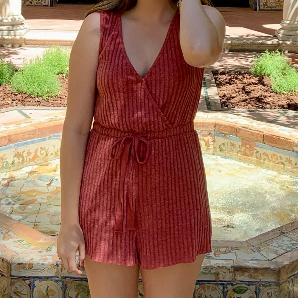 Rust Sleeveless Knit Romper